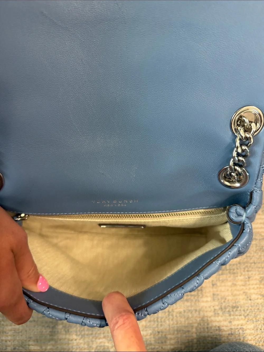 Tory Burch Dusty Blue Quilted Chain Shoulder Bag